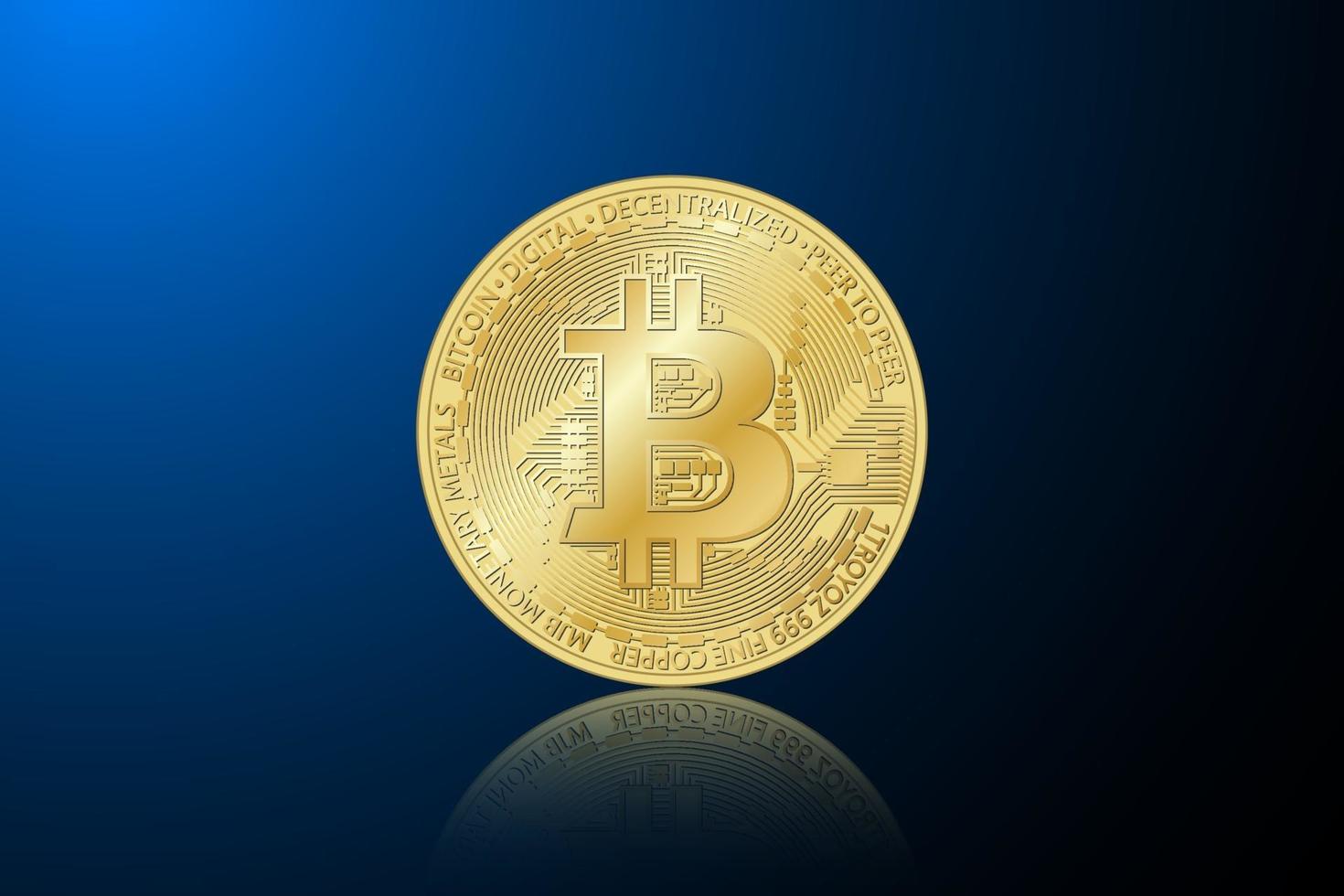 moneta bitcoin dorata. vettore crypto valuta simbolo d'oro su sfondo blu. tecnologia blockchain