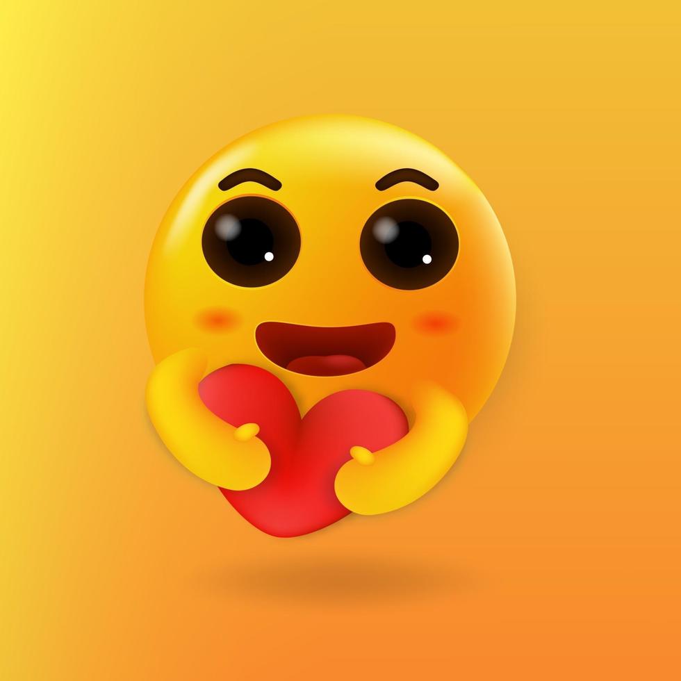 carino emoji che abbraccia un cuore rosso vettore