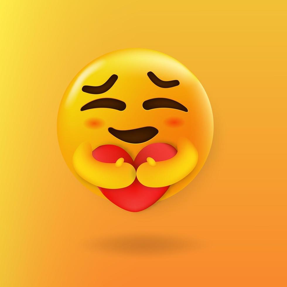 carino emoji che abbraccia un cuore rosso vettore