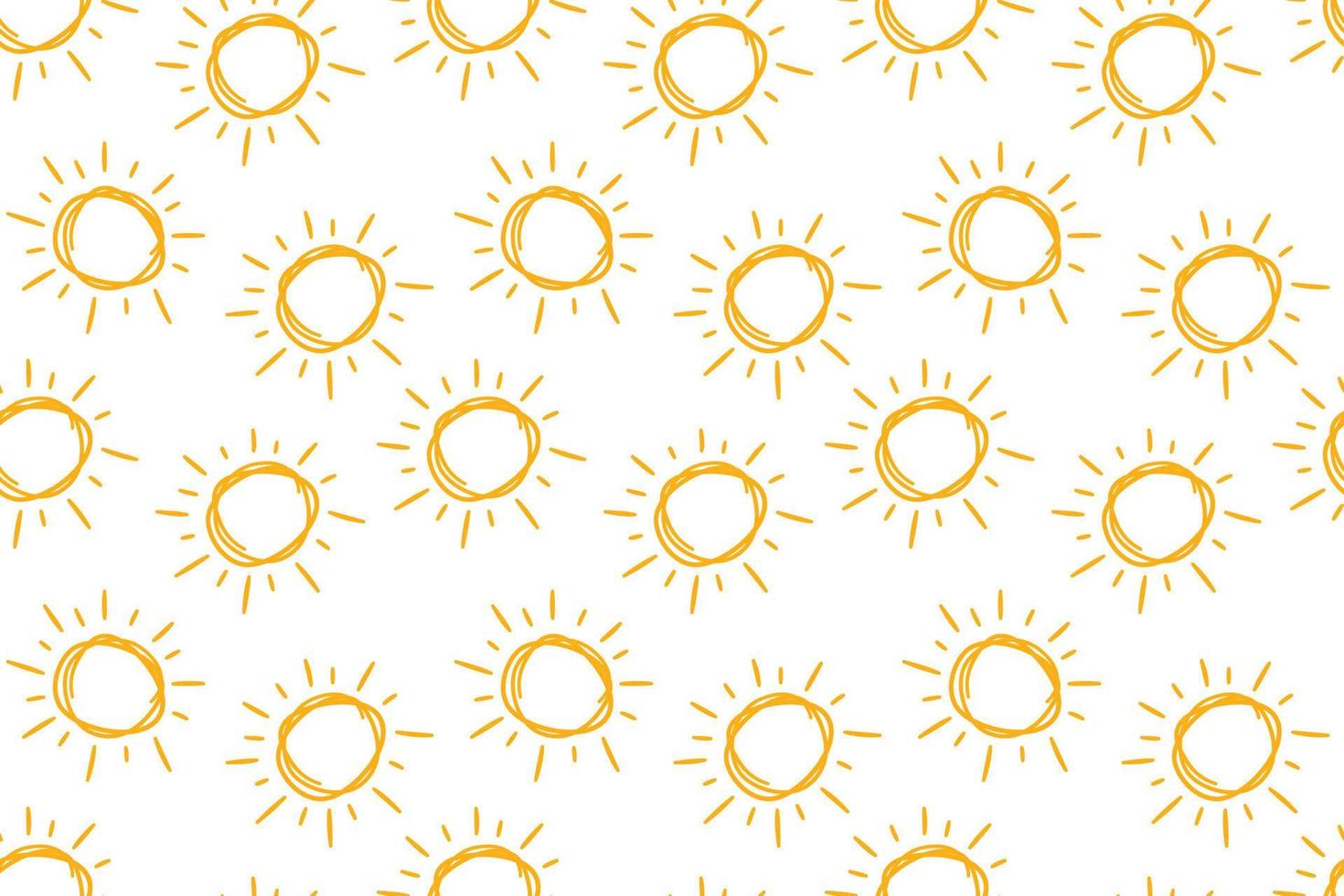 mano disegnato scarabocchio Soli senza soluzione di continuità modello. bambini disegno di giallo sole. bambino estate semplice struttura. vettore illustrazione nel bianca sfondo