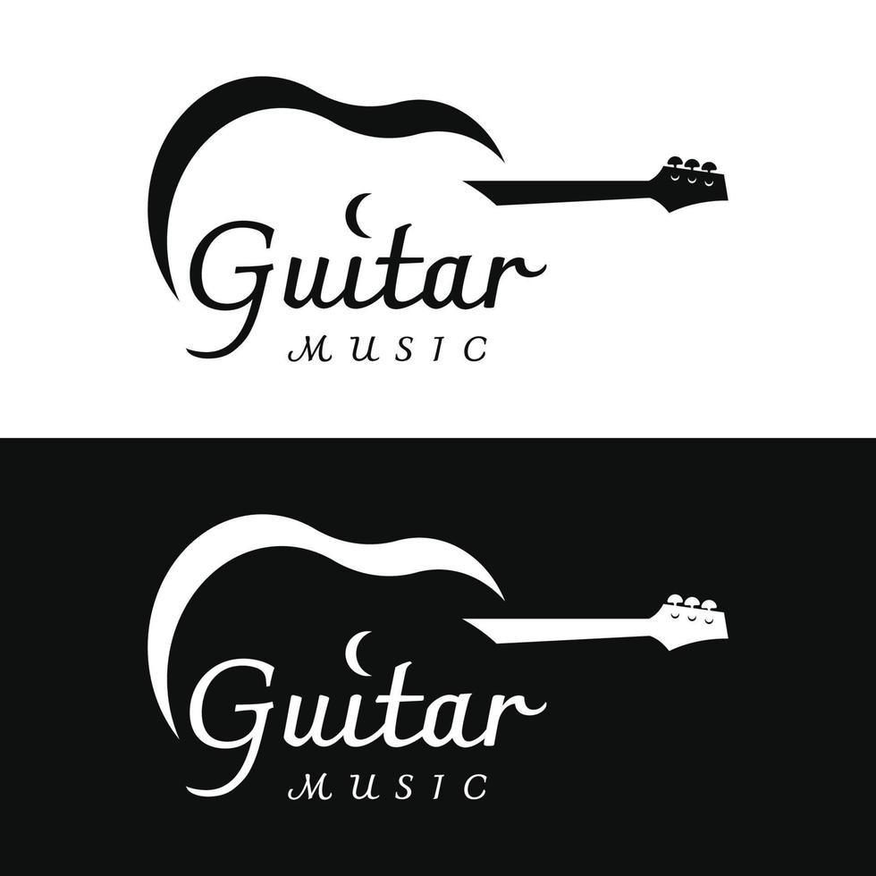 logo design per semplice chitarra musicale strumenti, musica, bande, vivere musica, e acustica, discoteche. vettore