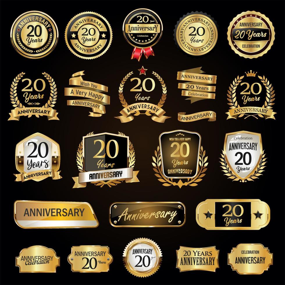 anniversario retrò Vintage ▾ badge allori scudo metallo piatti e etichette vettore illustrazione