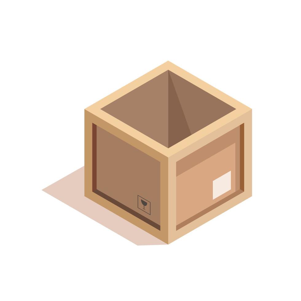 Marrone chiuso scatola di cartone consegna confezione scatola con fragile segni su di legno pallet isolato su bianca sfondo vettore