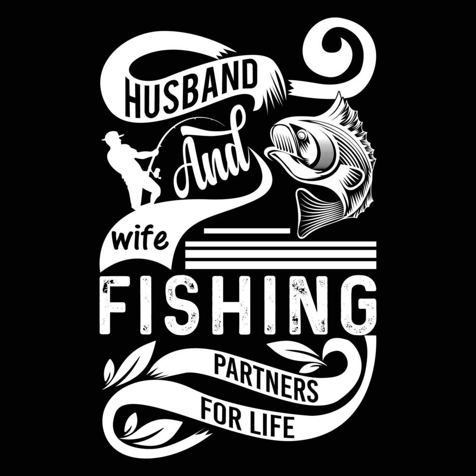 maglietta design campioni con illustrazione di un' pesce e un' pesca asta. vettore