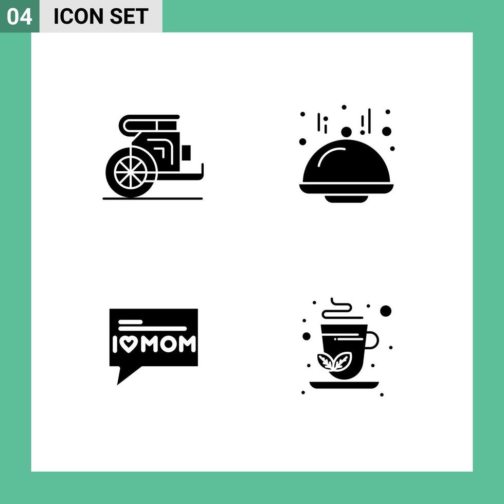 universale icona simboli gruppo di 4 moderno solido glifi di carro amore Principe cibo verde tè modificabile vettore design elementi