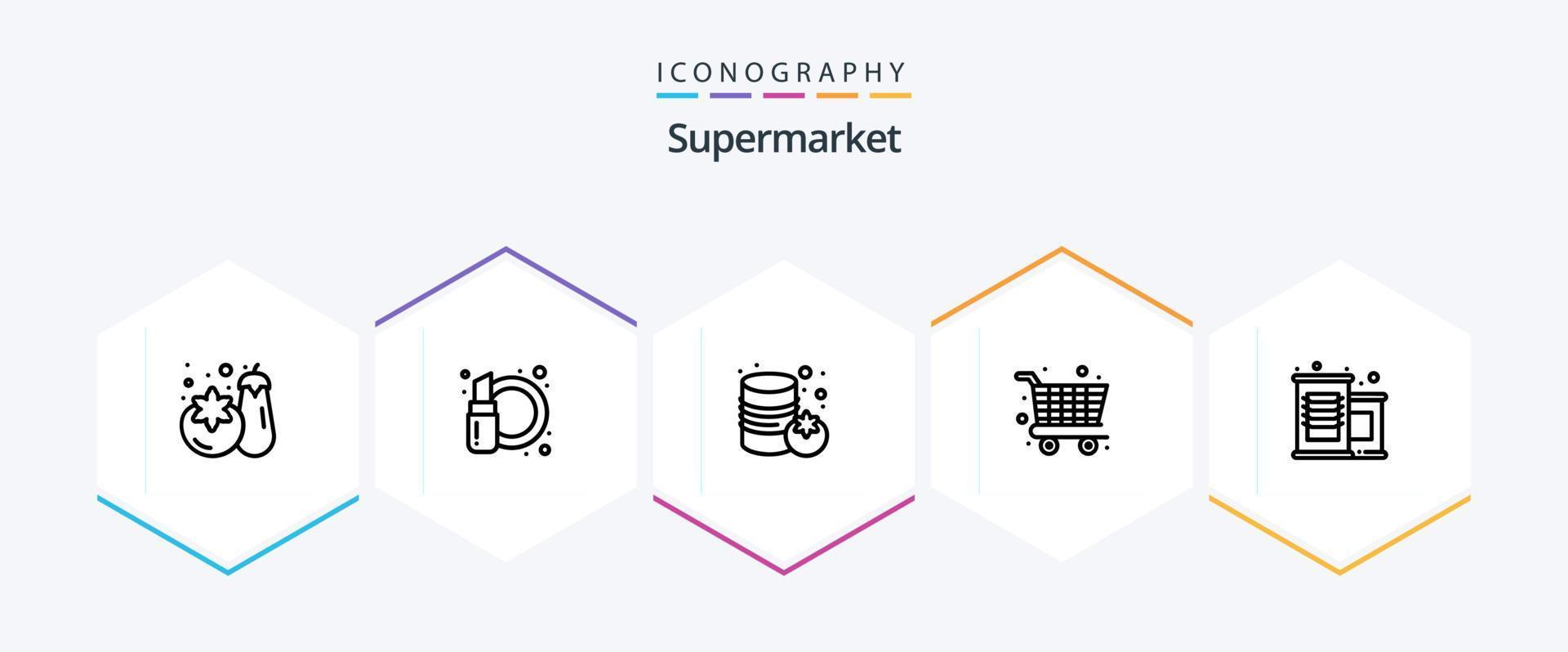 supermercato 25 linea icona imballare Compreso . verdura. supermercato. supermercato. carrello vettore