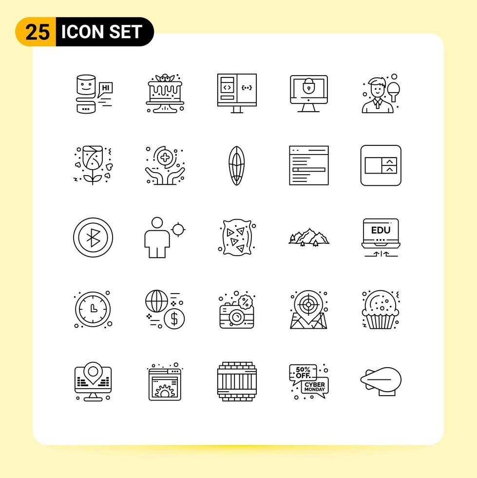 impostato di 25 moderno ui icone simboli segni per avatar serratura App Internet sviluppo modificabile vettore design elementi