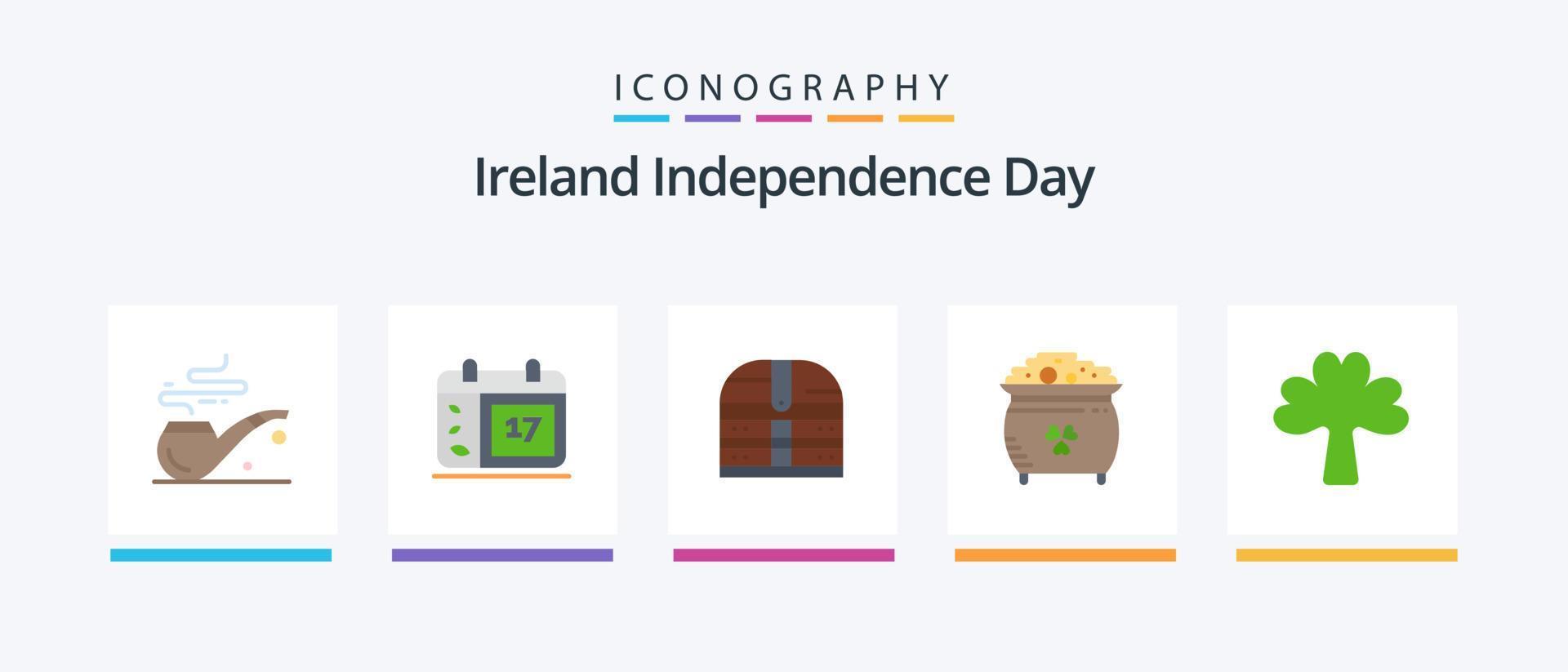 Irlanda indipendenza giorno piatto 5 icona imballare Compreso verde. st. i soldi. pentola. moneta. creativo icone design vettore