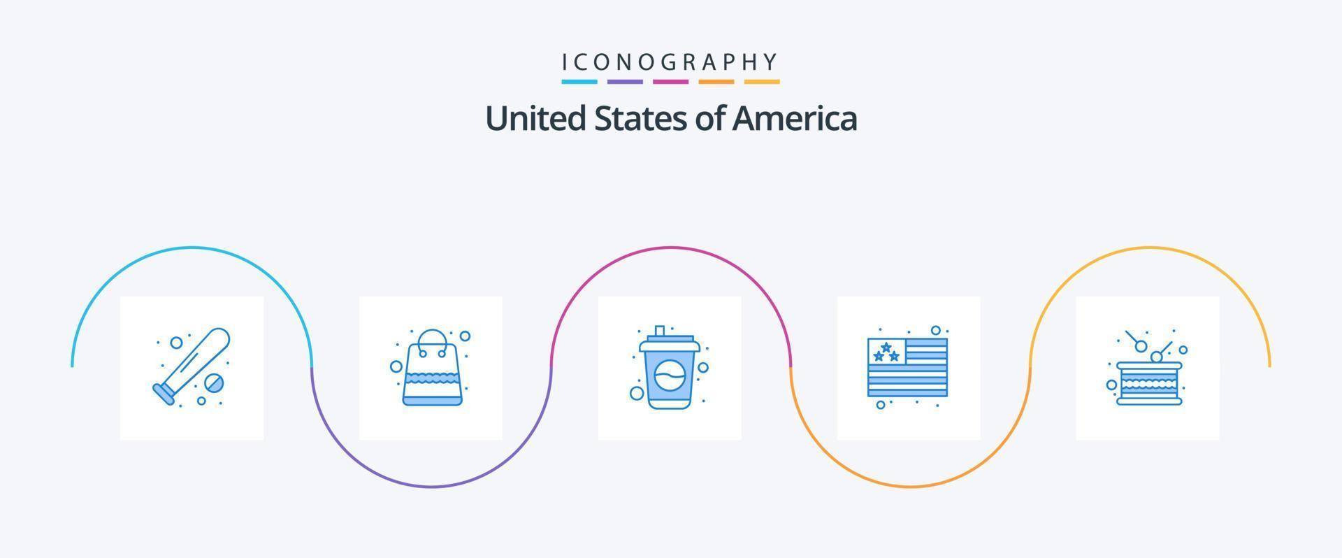 Stati Uniti d'America blu 5 icona imballare Compreso tamburellare. Stati Uniti d'America. negozio. bandiera. bibita vettore