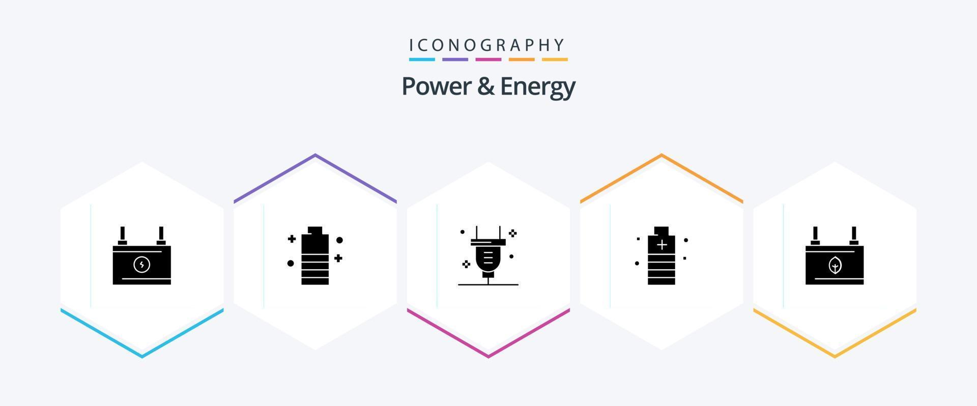 energia e energia 25 glifo icona imballare Compreso sicuro. essenziale. potenza. energia. elettricità vettore