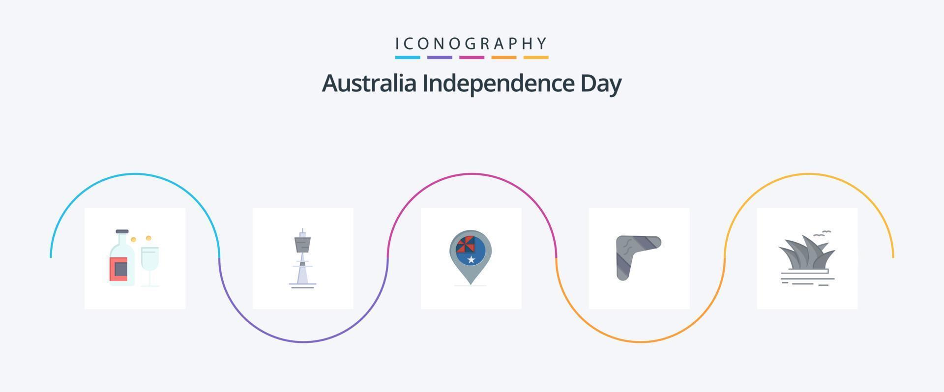 Australia indipendenza giorno piatto 5 icona imballare Compreso boomerang. Australia. Torre. Posizione. bandiera vettore