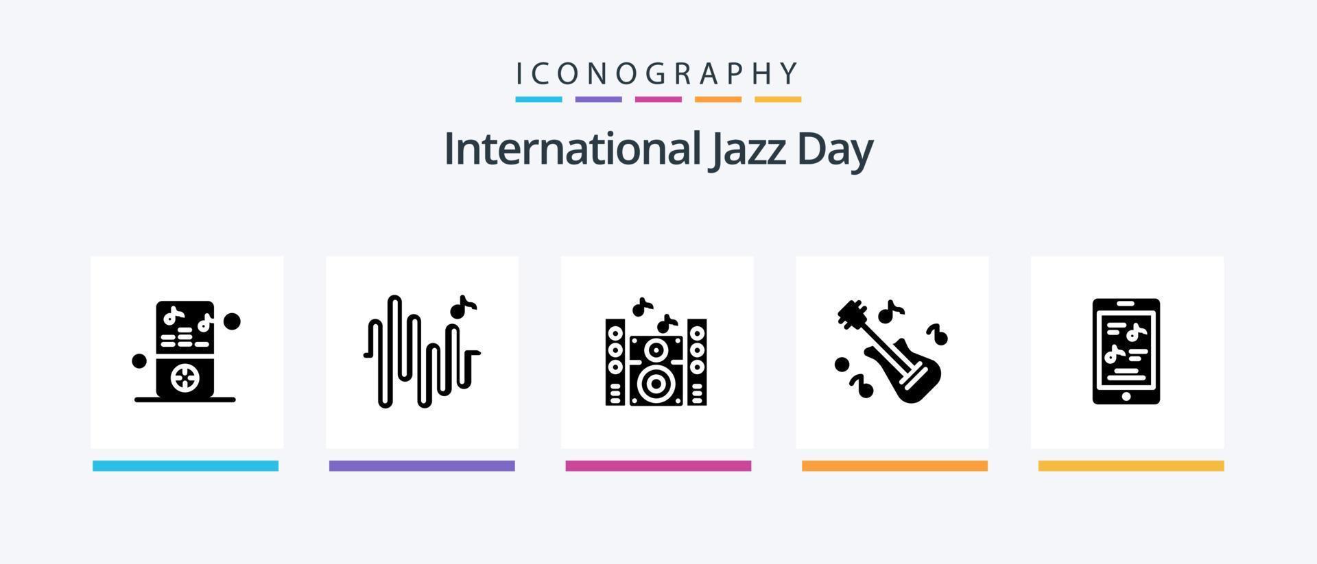 internazionale jazz giorno glifo 5 icona imballare Compreso . strumento . onda. chitarra . oratore. creativo icone design vettore
