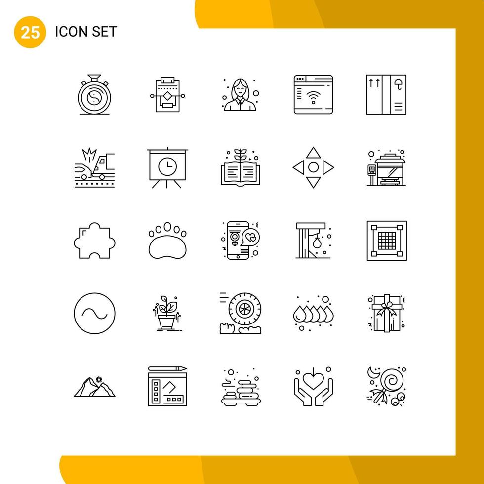 mobile interfaccia linea impostato di 25 pittogrammi di pacchetto pagina web avatar router Internet modificabile vettore design elementi