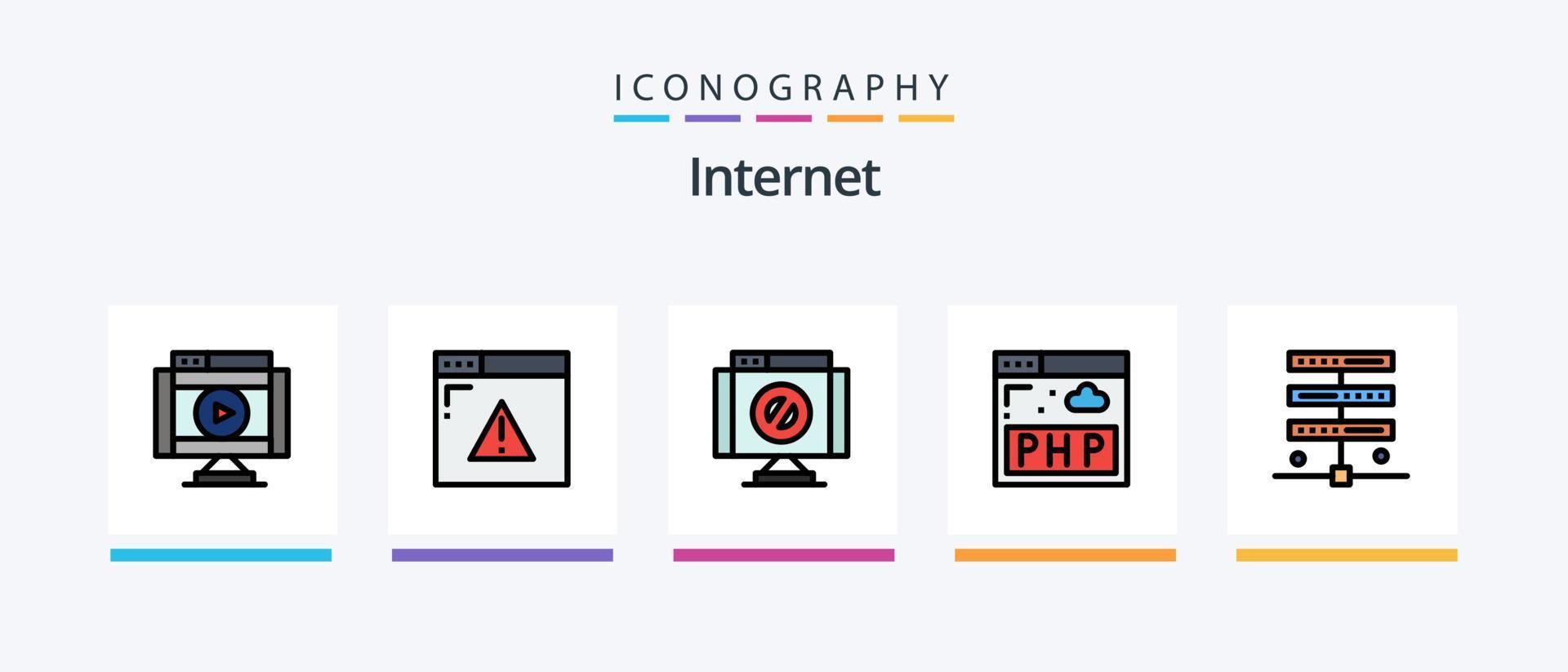 Internet linea pieno 5 icona imballare Compreso ragnatela. Internet. Internet. video. multimedia. creativo icone design vettore