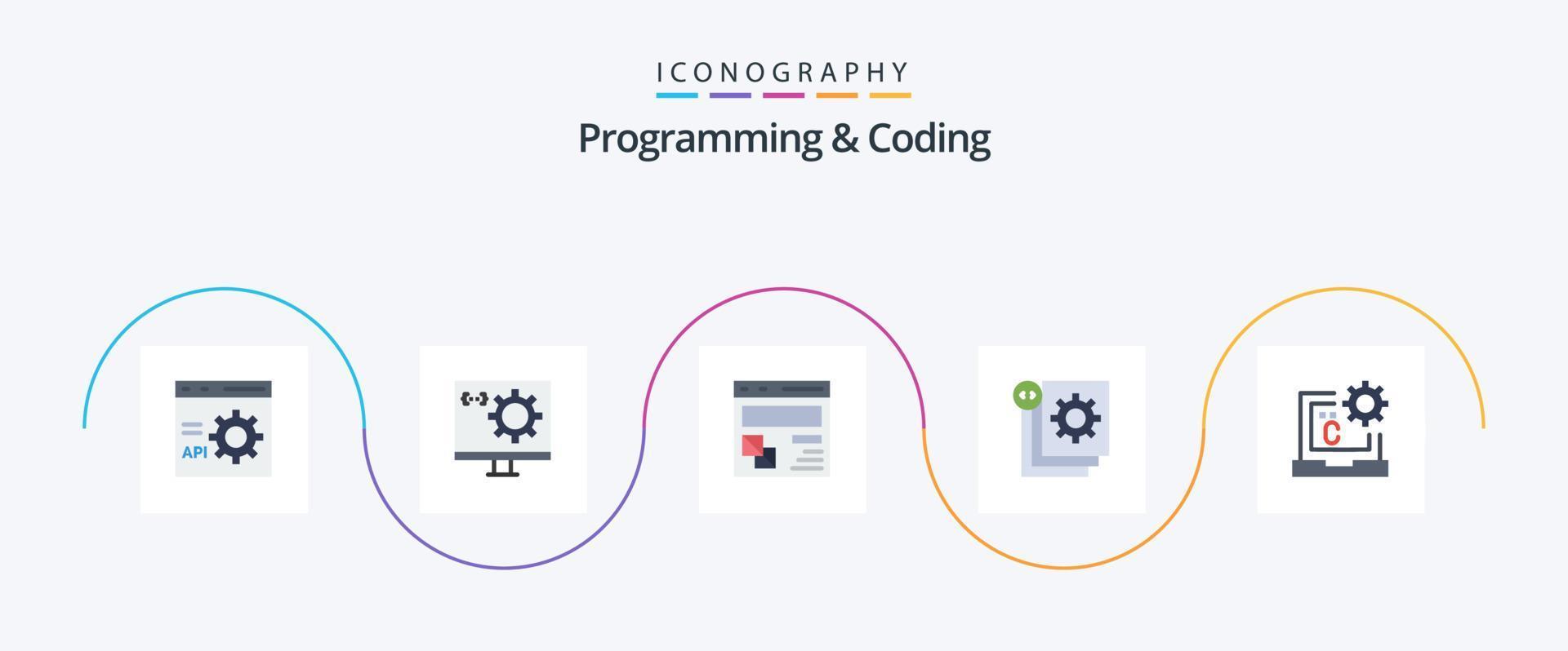programmazione e codifica piatto 5 icona imballare Compreso sviluppo. codifica. sviluppo. pagina web. sviluppo vettore