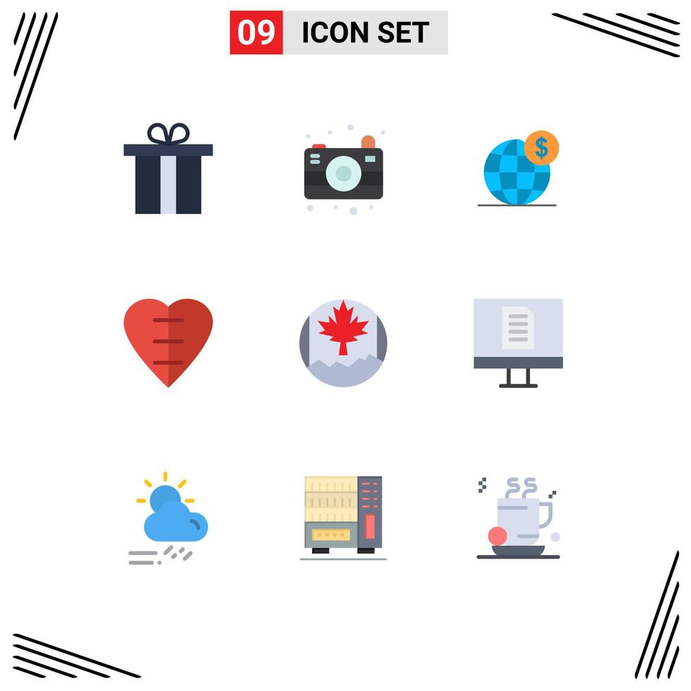 azione vettore icona imballare di 9 linea segni e simboli per bandiera Canada attività commerciale medico cartello cuore forma modificabile vettore design elementi