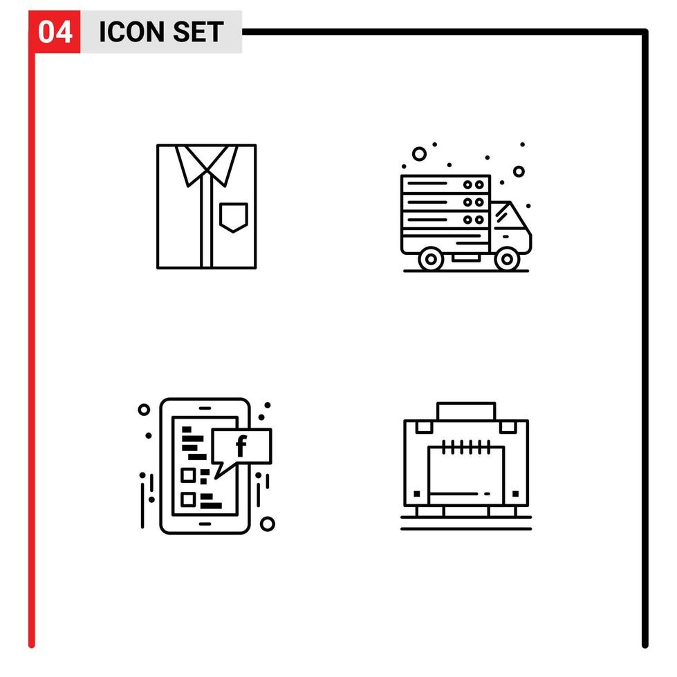 mobile interfaccia linea impostato di 4 pittogrammi di camicia trasferimento vestito indossare Facebook modificabile vettore design elementi