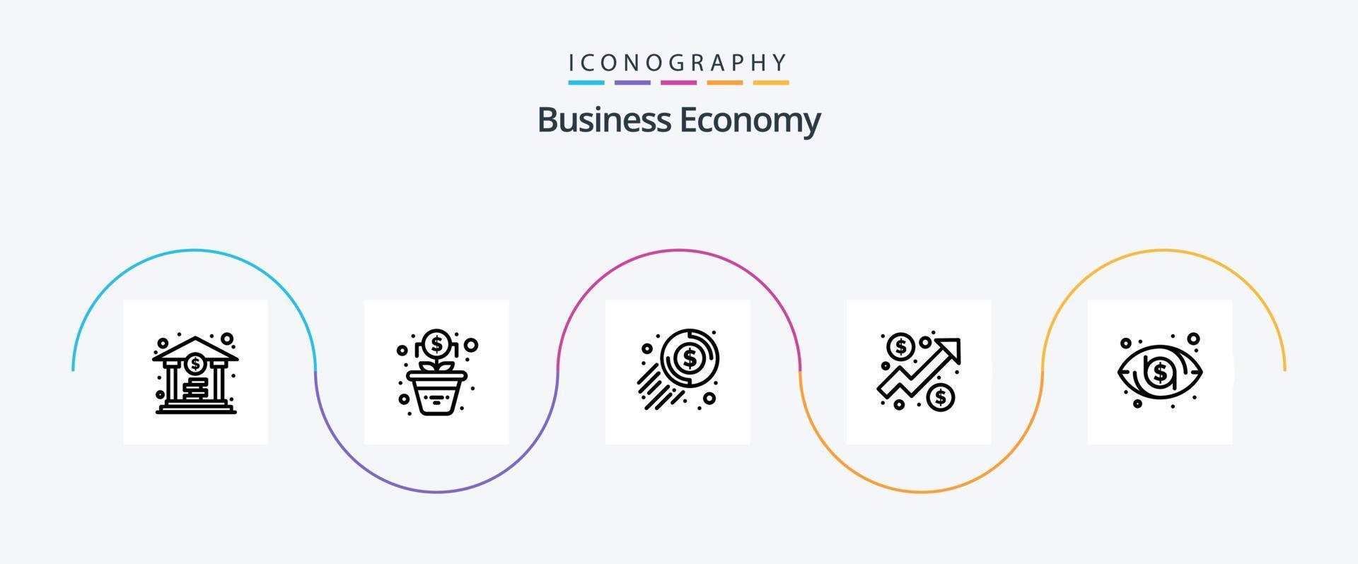 economia linea 5 icona imballare Compreso . occhio. i soldi. dollaro. dollaro vettore