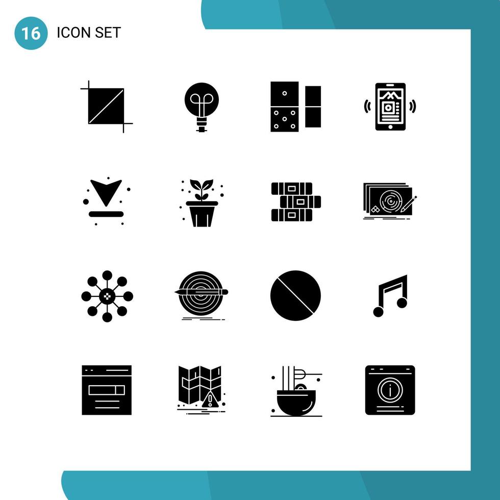 16 solido glifo concetto per siti web mobile e applicazioni agricoltura su domino frecce musica modificabile vettore design elementi