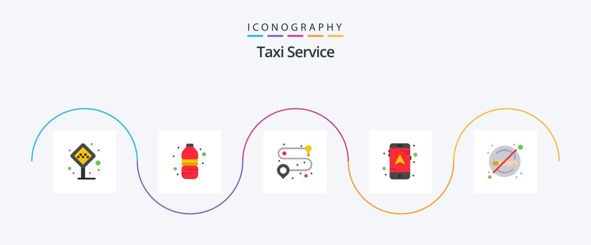 Taxi servizio piatto 5 icona imballare Compreso fumare. assistenza sanitaria. bere. navigazione. carta geografica vettore