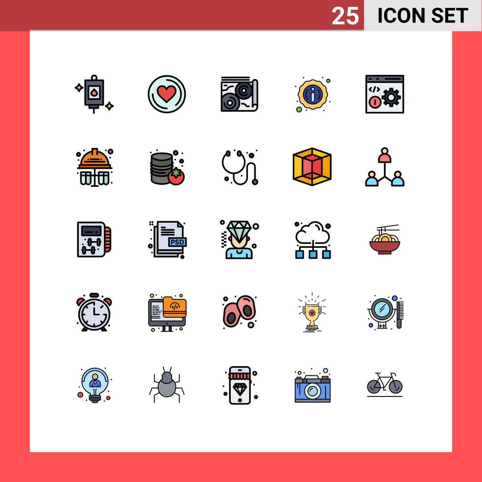 imballare di 25 moderno pieno linea piatto colori segni e simboli per ragnatela Stampa media come come sviluppo codifica libro del browser informazione modificabile vettore design elementi