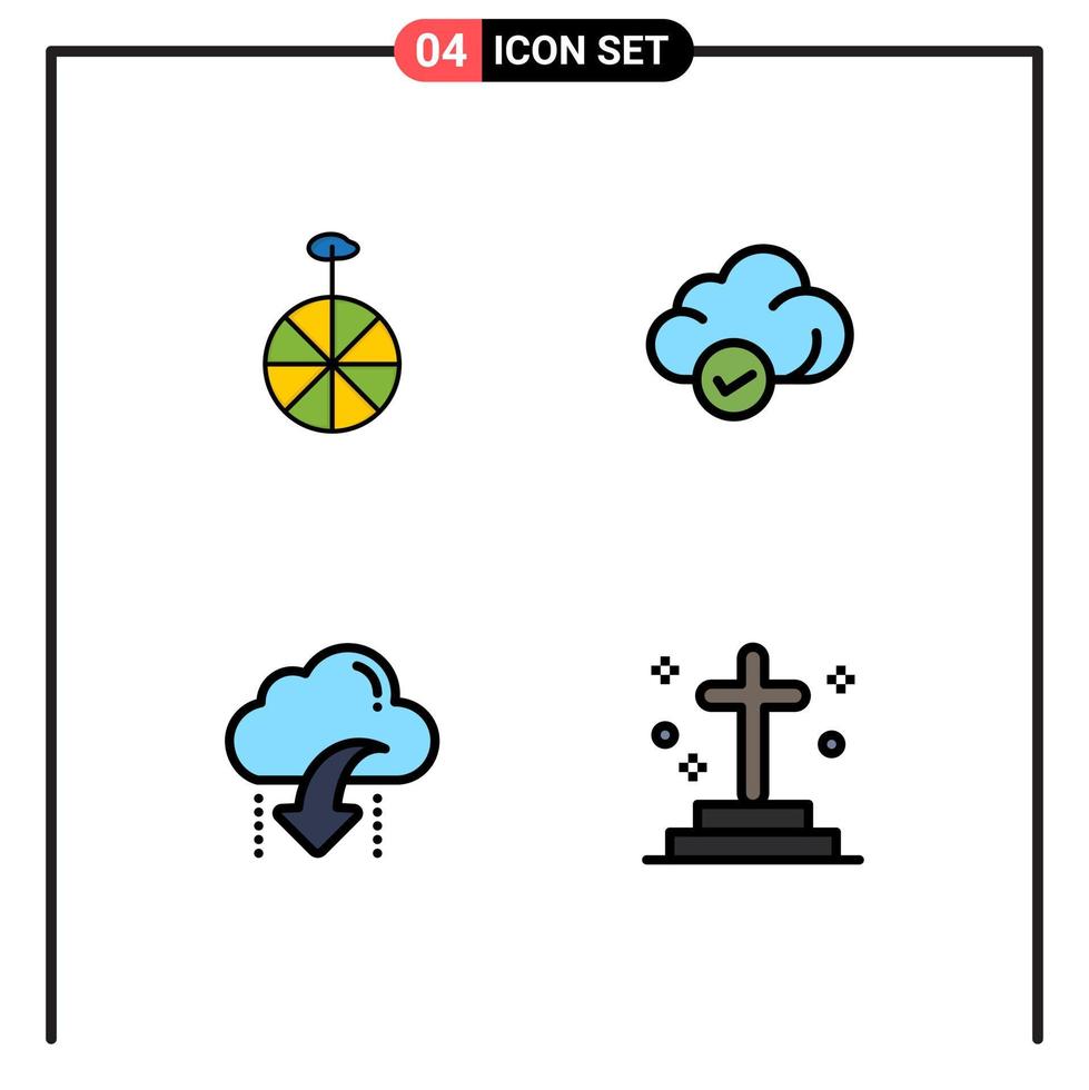 universale icona simboli gruppo di 4 moderno riga piena piatto colori di ruota giù nube tecnologia dati modificabile vettore design elementi
