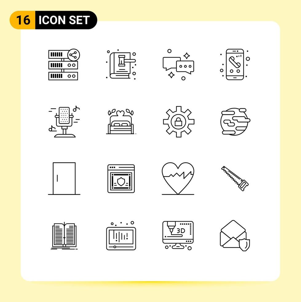 moderno impostato di 16 lineamenti e simboli come come Telefono chiamata legge App posta modificabile vettore design elementi