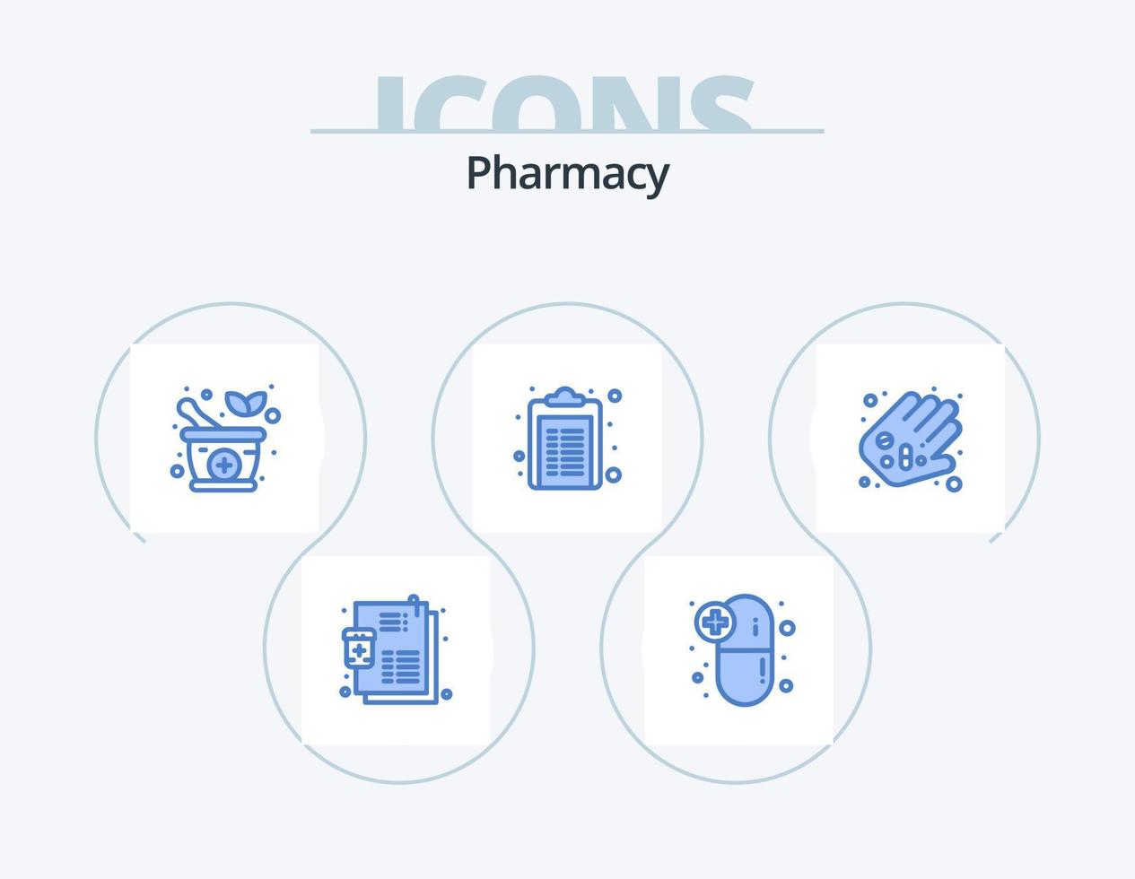 farmacia blu icona imballare 5 icona design. farmacia. mano. a base di erbe. farmacia. medicina vettore