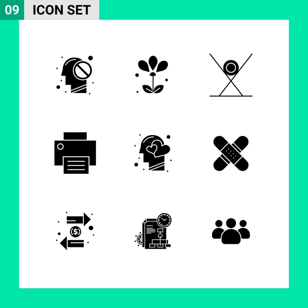 impostato di 9 moderno ui icone simboli segni per stampante aggeggio bevanda dispositivi Sushi modificabile vettore design elementi