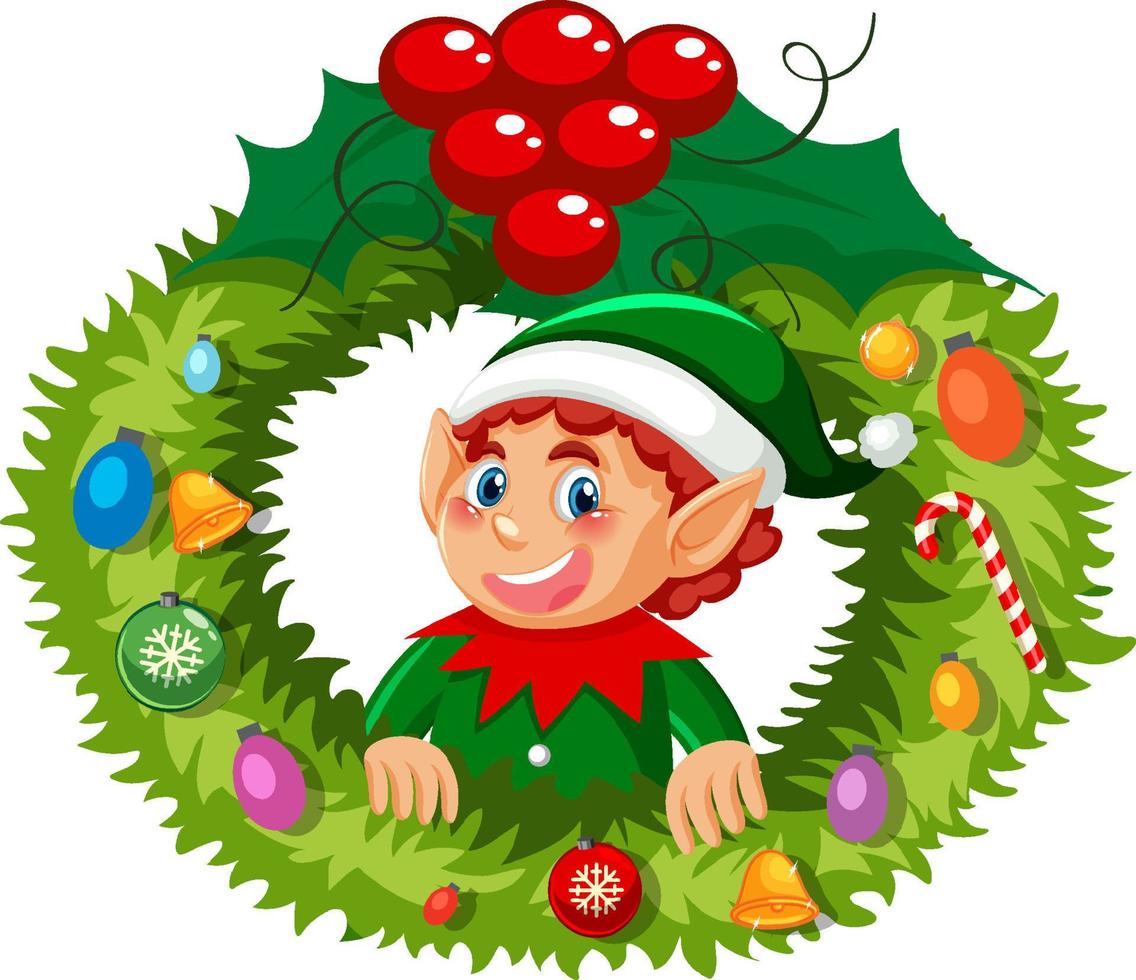 elfo Natale ghirlanda nel cartone animato stile vettore