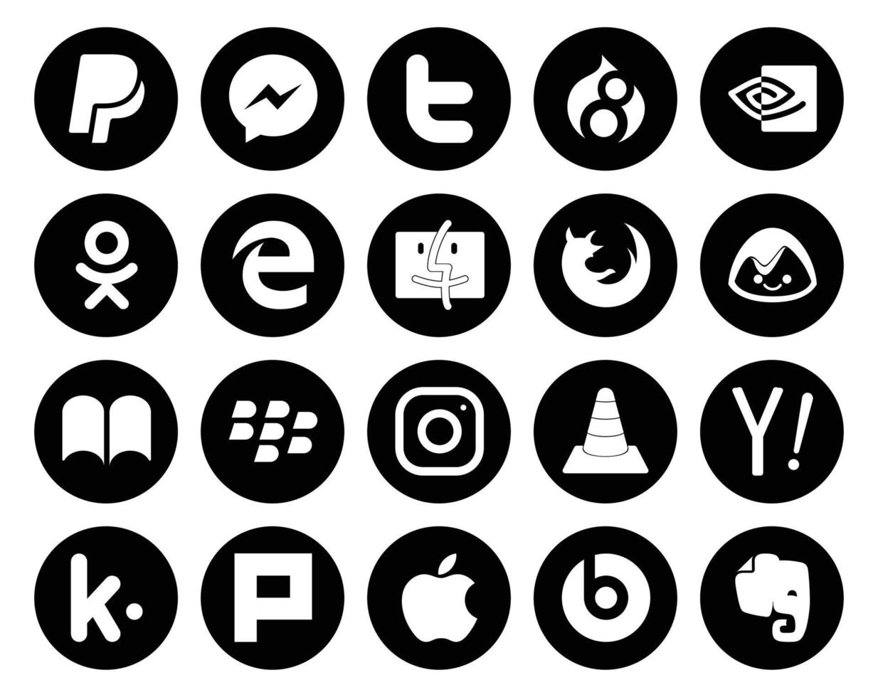 20 sociale media icona imballare Compreso giocatore vlc mirino instagram ibooks vettore