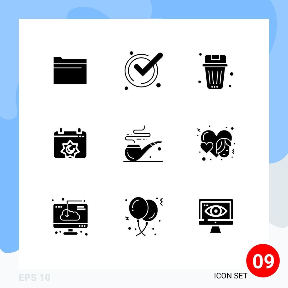 impostato di 9 moderno ui icone simboli segni per tubo islamico cestino festa spazzatura modificabile vettore design elementi