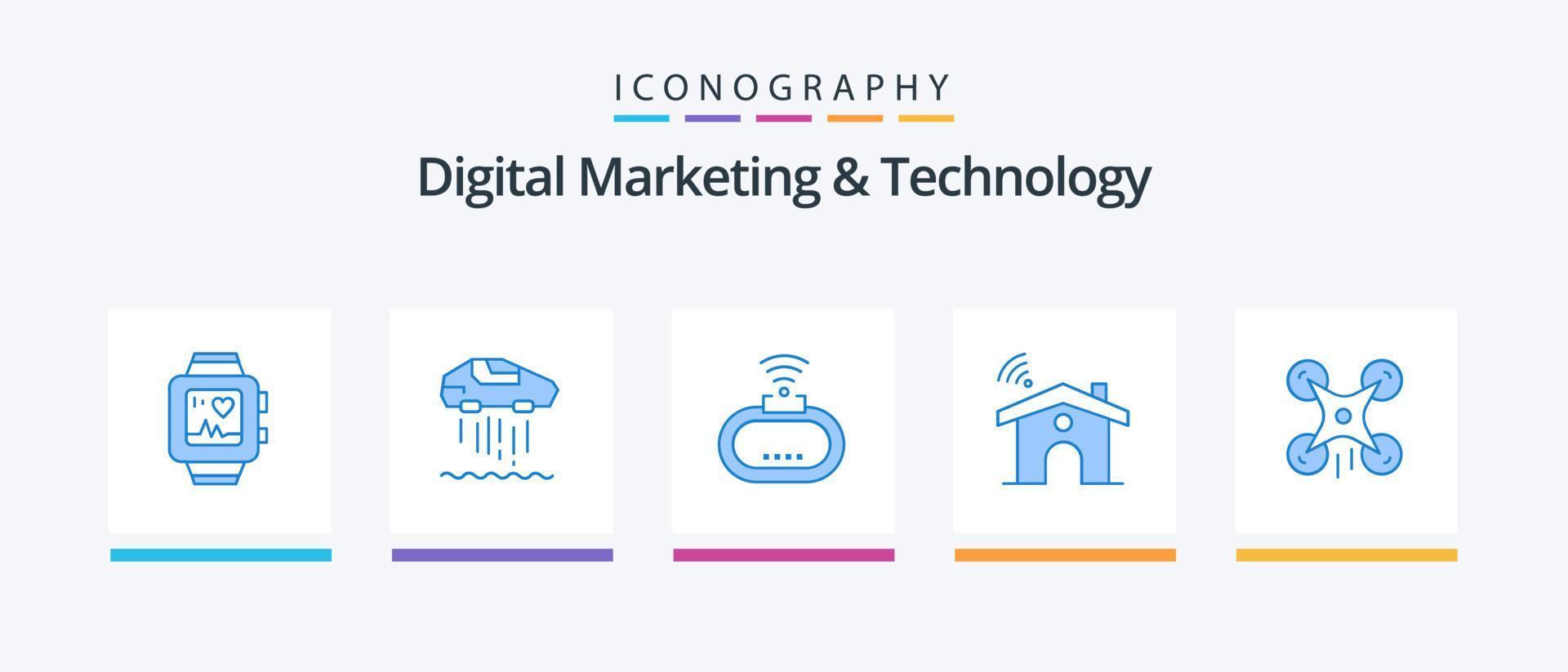 digitale marketing e tecnologia blu 5 icona imballare Compreso drone. Casa. dispositivo. segnale. Wifi. creativo icone design vettore