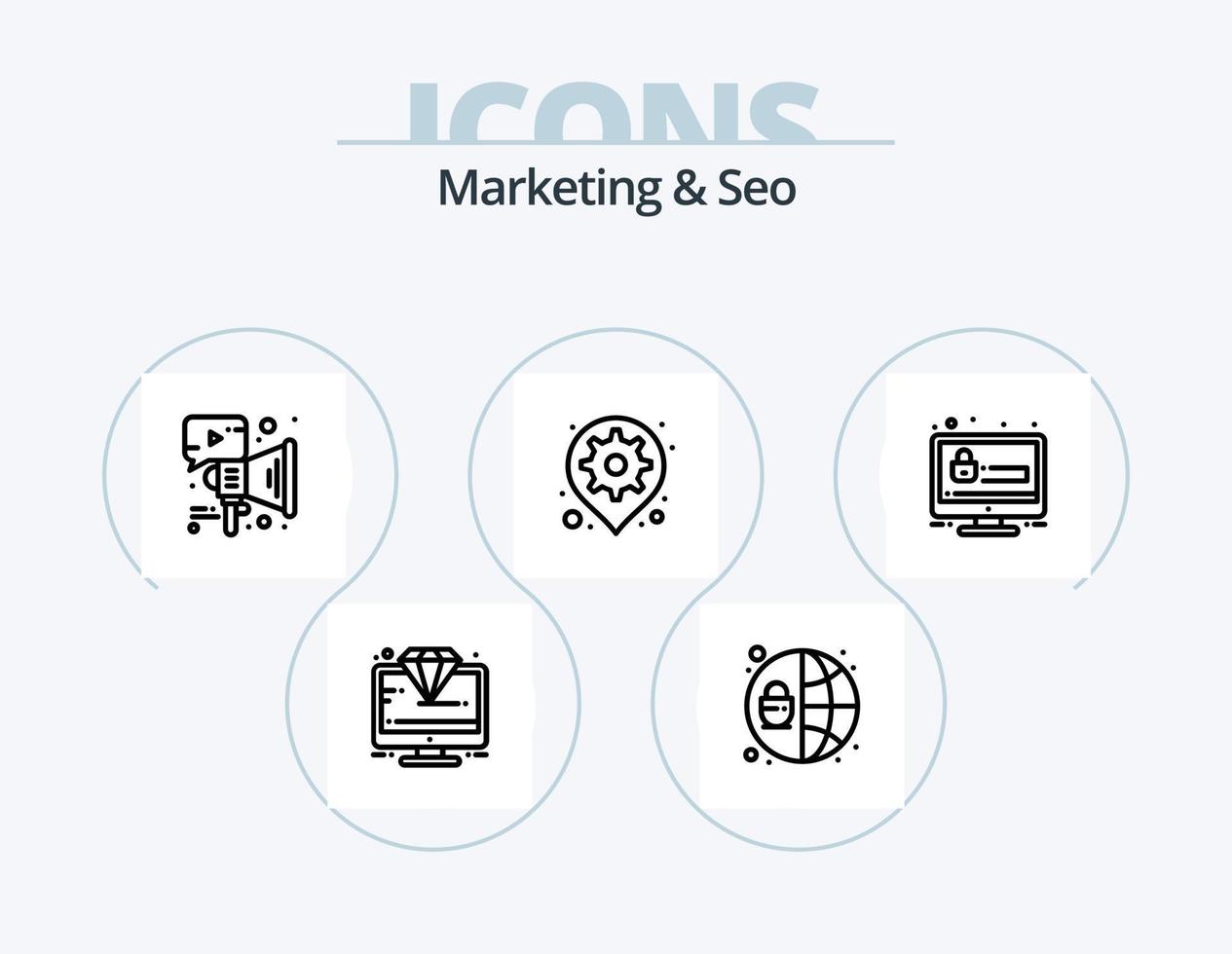 marketing e SEO linea icona imballare 5 icona design. configurare. sicurezza. Visualizza. protezione. Rete vettore