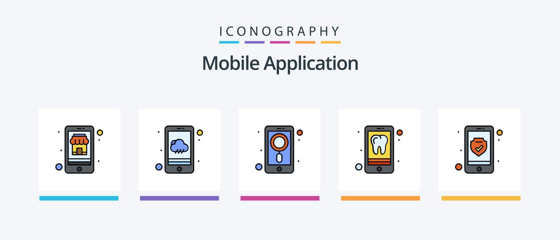 mobile applicazione linea pieno 5 icona imballare Compreso mobile. fare la spesa. dati. in linea negozio. acquistare. creativo icone design vettore