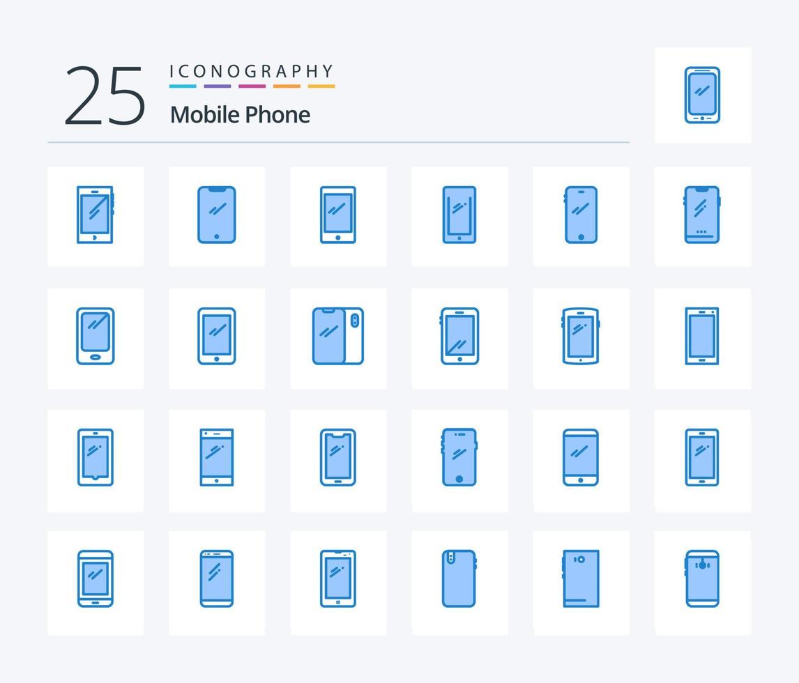 mobile Telefono 25 blu colore icona imballare Compreso mobile. Telefono. androide. Indietro. androide vettore