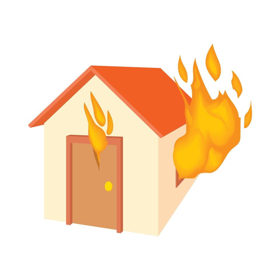 Casa è su fuoco icona, cartone animato stile vettore