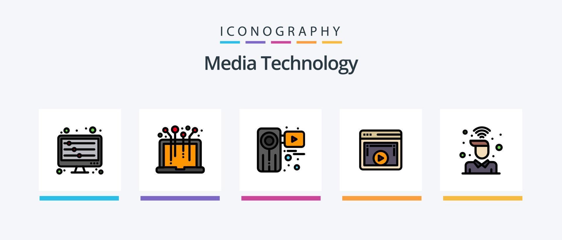 media tecnologia linea pieno 5 icona imballare Compreso servizio. cliente. comunicazione. connessione. GPS. creativo icone design vettore