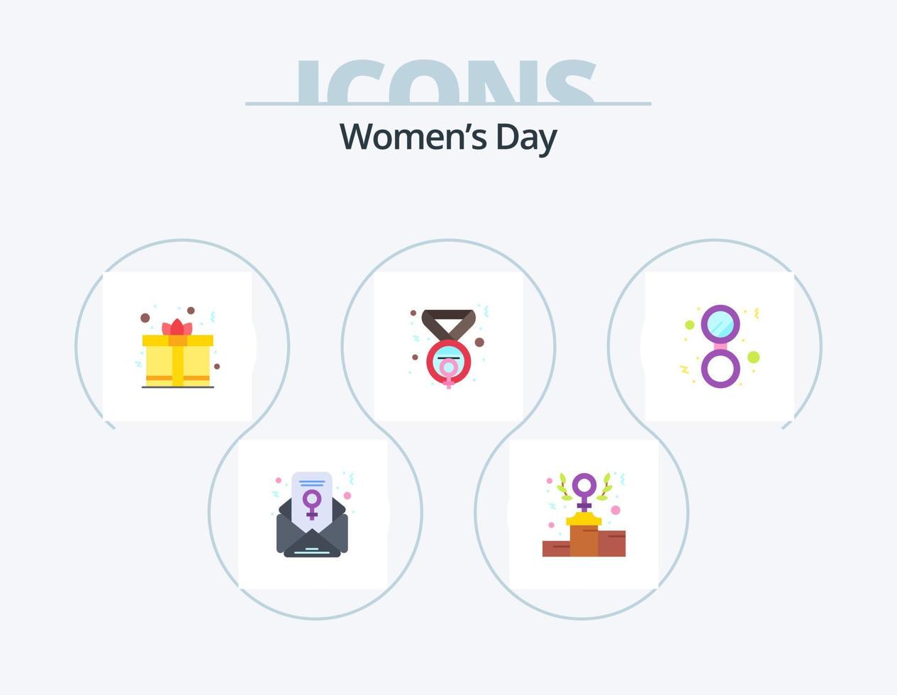 Da donna giorno piatto icona imballare 5 icona design. rendere. femminismo. giorno. vincitore. premio vettore