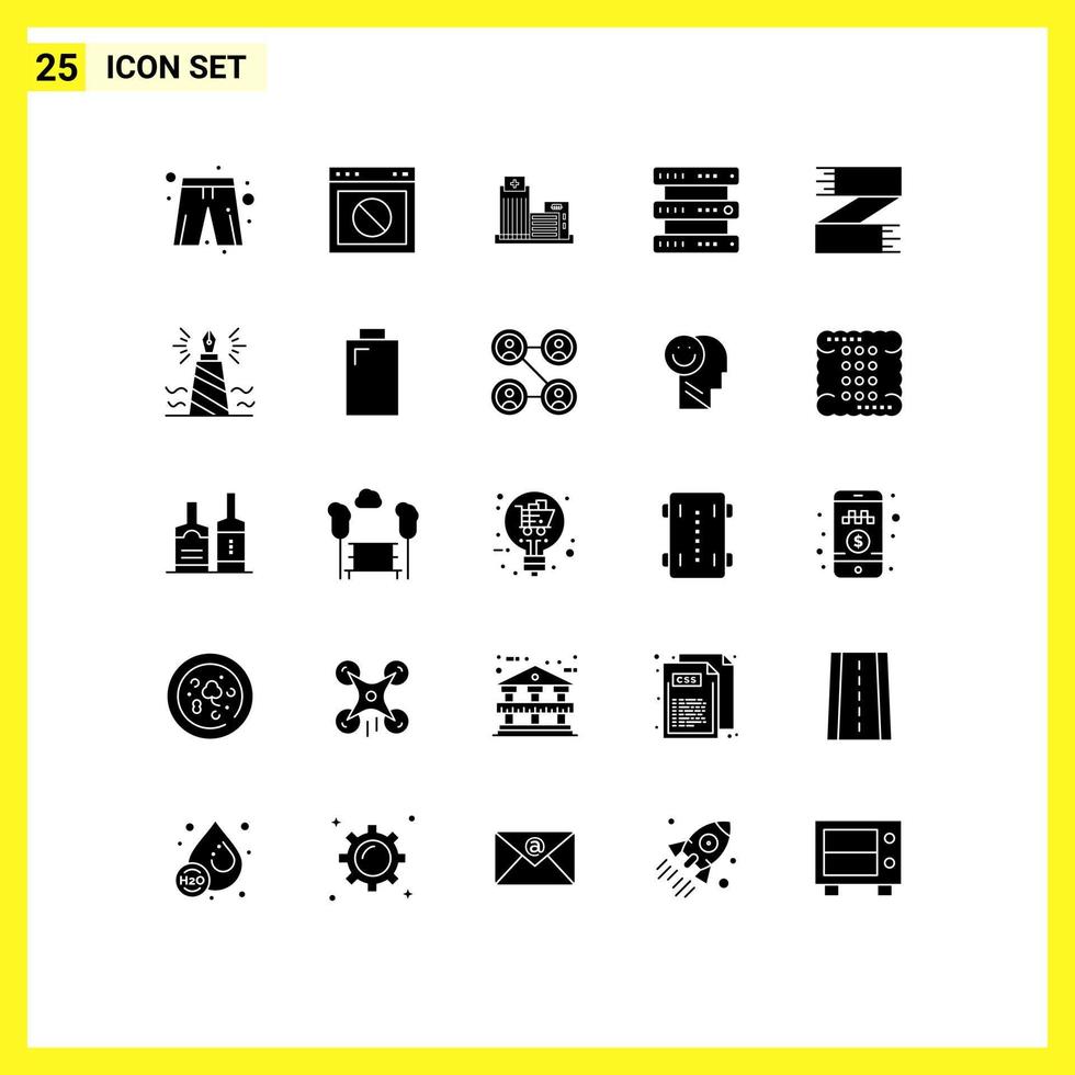 mobile interfaccia solido glifo impostato di 25 pittogrammi di Conservazione ospitando sito web Banca dati appartamento modificabile vettore design elementi