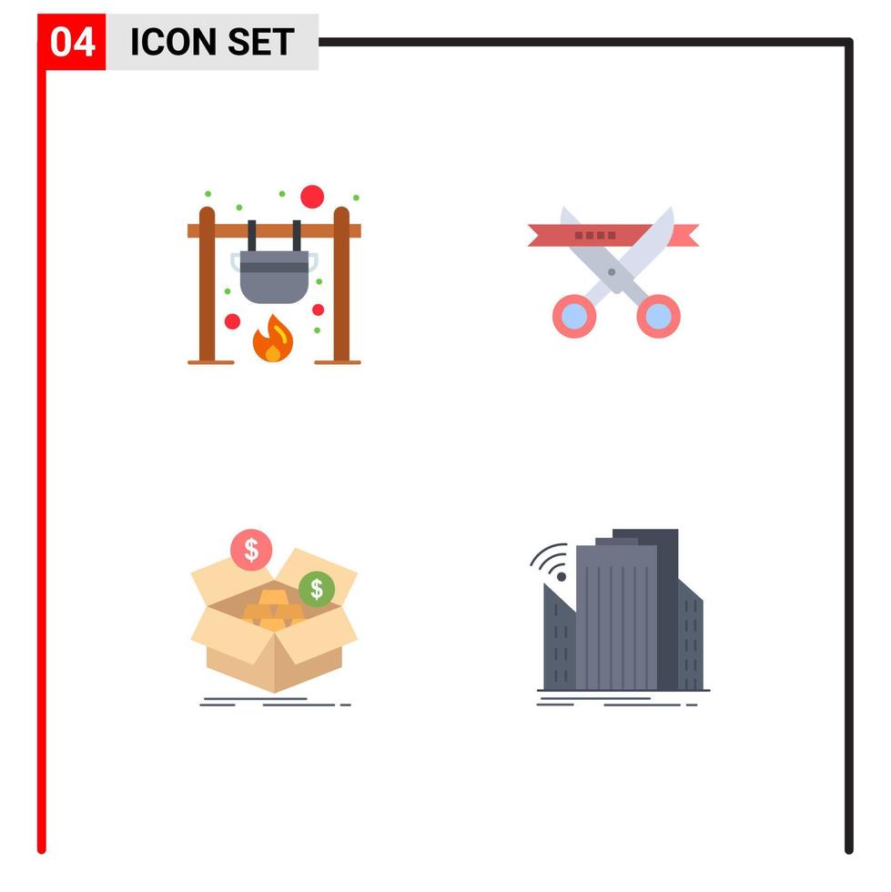 impostato di 4 commerciale piatto icone imballare per falò m risparmi cucinare cerimonia bilancio modificabile vettore design elementi