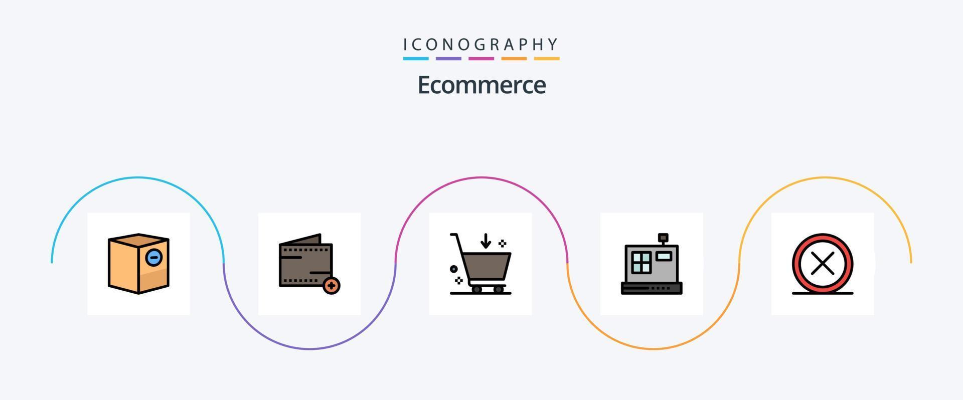 e-commerce linea pieno piatto 5 icona imballare Compreso chiudere. e. portafoglio. commercio. e vettore