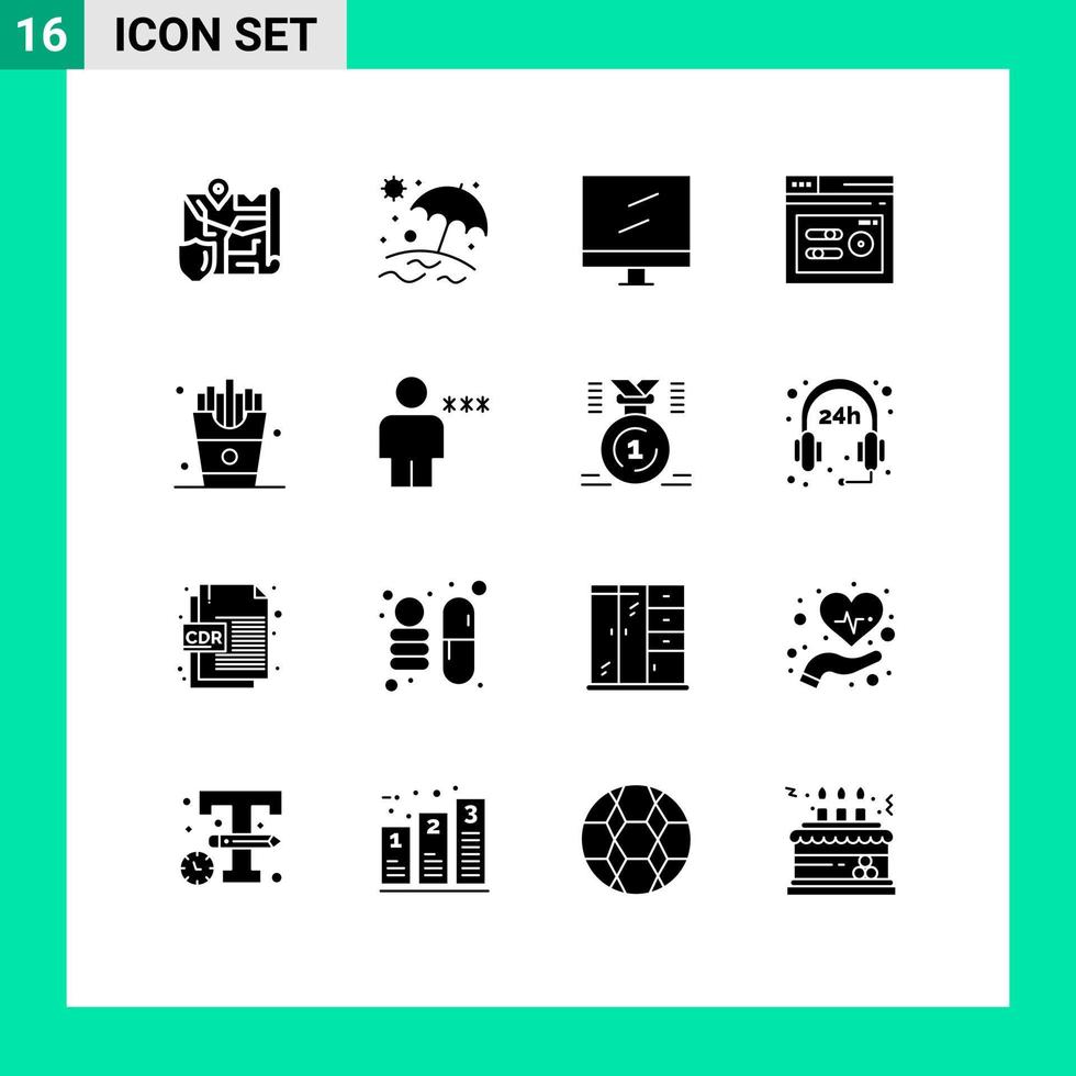 azione vettore icona imballare di 16 linea segni e simboli per francese patatine fritte mangiare Schermo bevanda SEO modificabile vettore design elementi