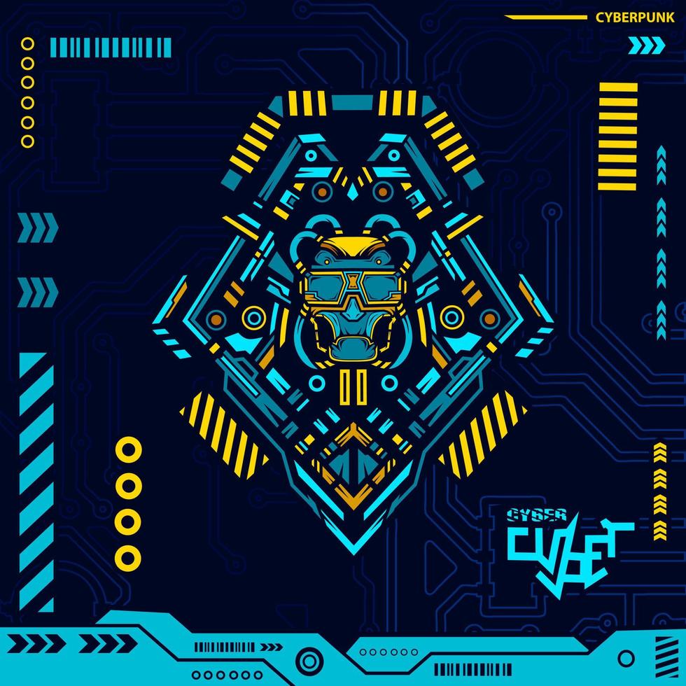 robot cyberpunk blu design con buio sfondo. astratto tecnologia vettore illustrazione.