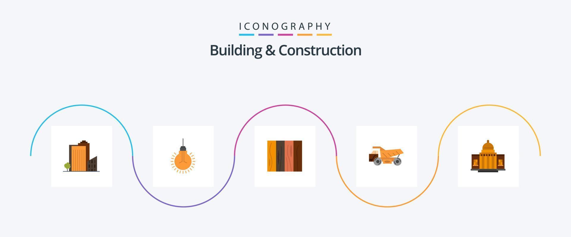 edificio e costruzione piatto 5 icona imballare Compreso trailer. struttura. Consigli. Di legno. interno vettore