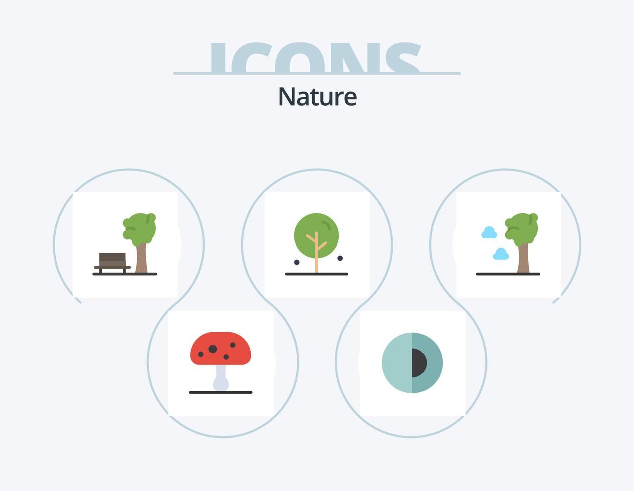 natura piatto icona imballare 5 icona design. nube. natura. panca. loto. fioritura vettore