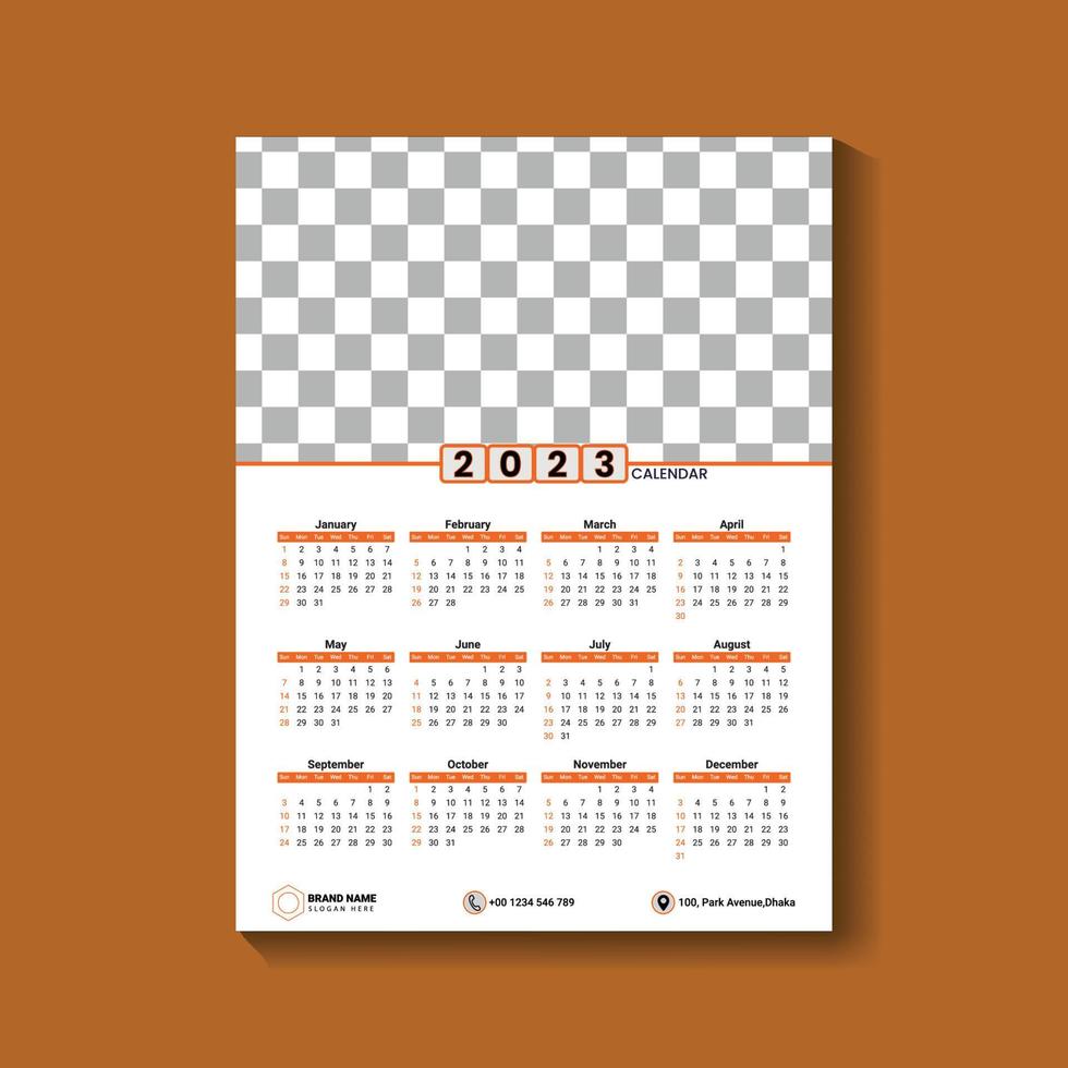 2023 uno pagina parete calendario design modello gratuito vettore