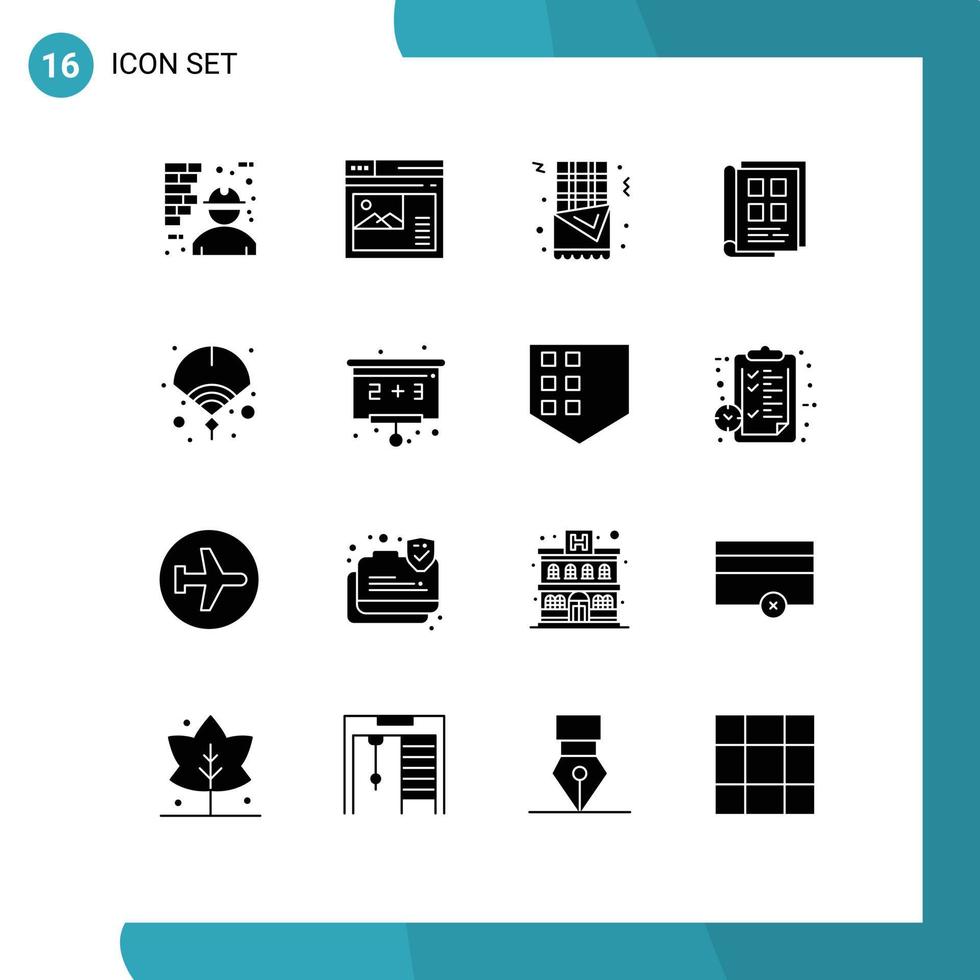 universale icona simboli gruppo di 16 moderno solido glifi di Telefono libro carta sito web notizia carta cibo modificabile vettore design elementi