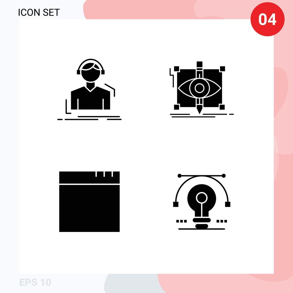 moderno impostato di 4 solido glifi e simboli come come ingegnere visivo meloman bozza finestre modificabile vettore design elementi