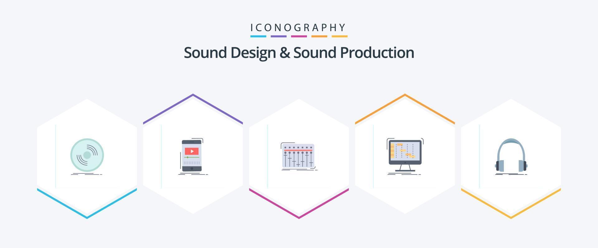 suono design e suono produzione 25 piatto icona imballare Compreso daw. Ableton. video. studio. miscelatore vettore